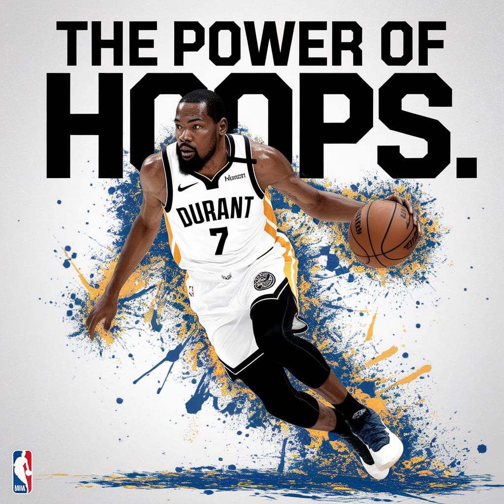 Sports poster that says, "The Power of Hoops." Basketball pl...