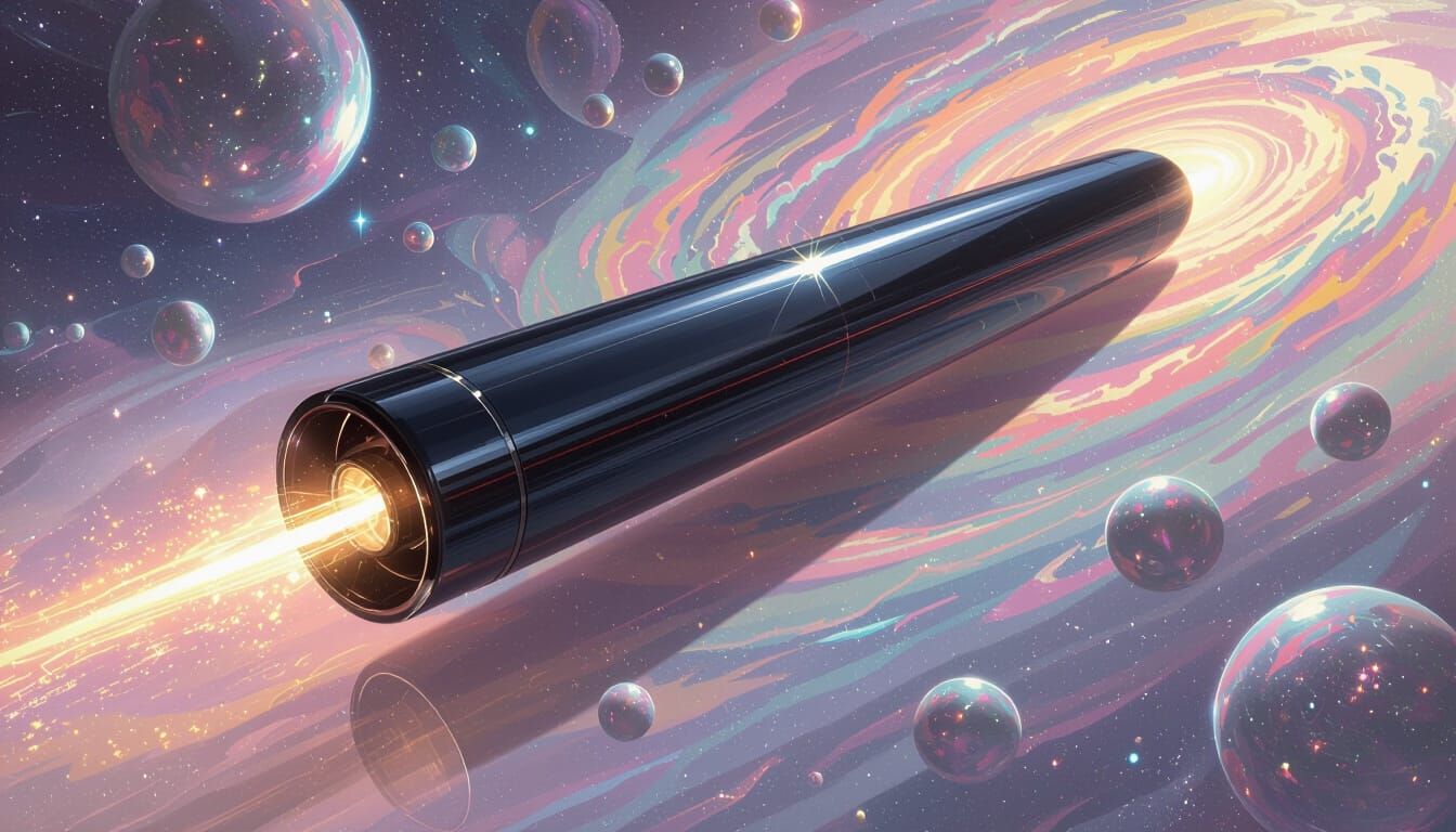 Sleek Black Glass Cylinder in Pastel Nebula