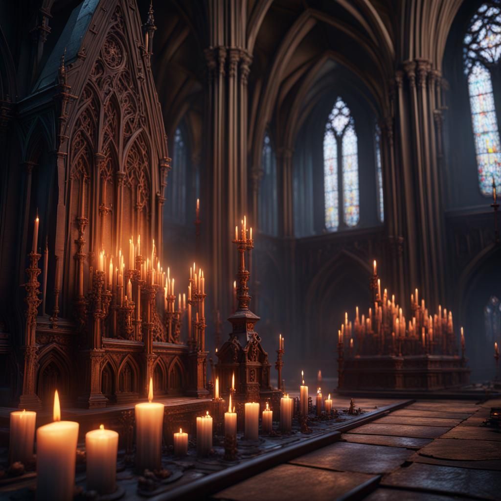 Warped Cathedral with Candles: Fantasy Concept Art