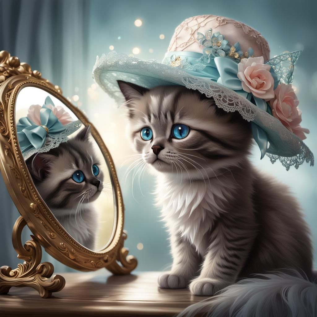 Ragdoll Kitten Gazing into Mirror: Ethereal Fantasy