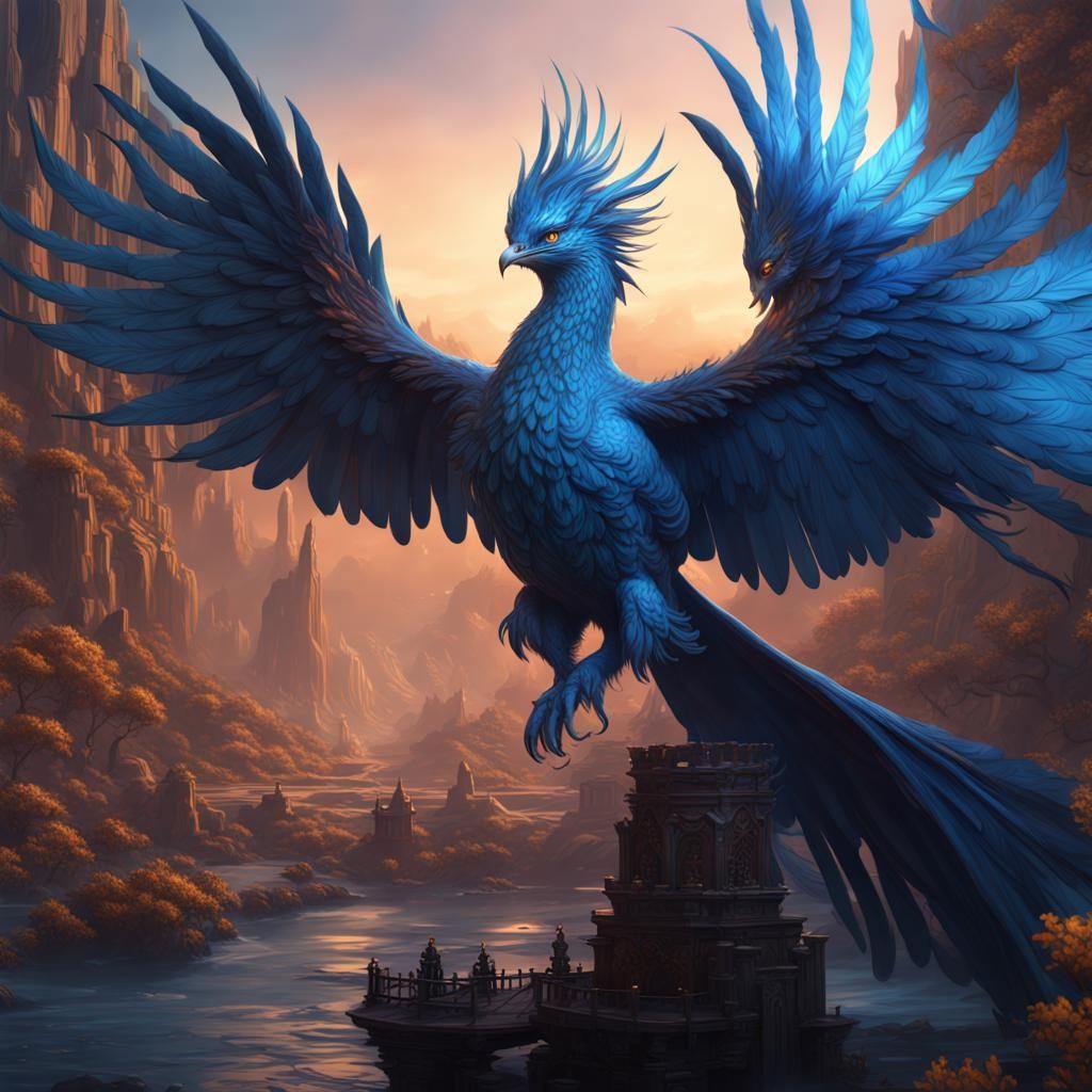 Detailed Blue Phoenix Fantasy Concept Art