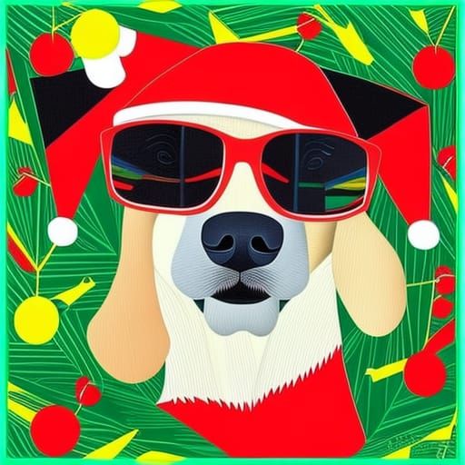 Festive Christmas Dog in Cubist Art Style