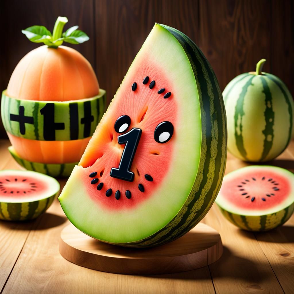 Cartoon Melon Slice with Number One Design