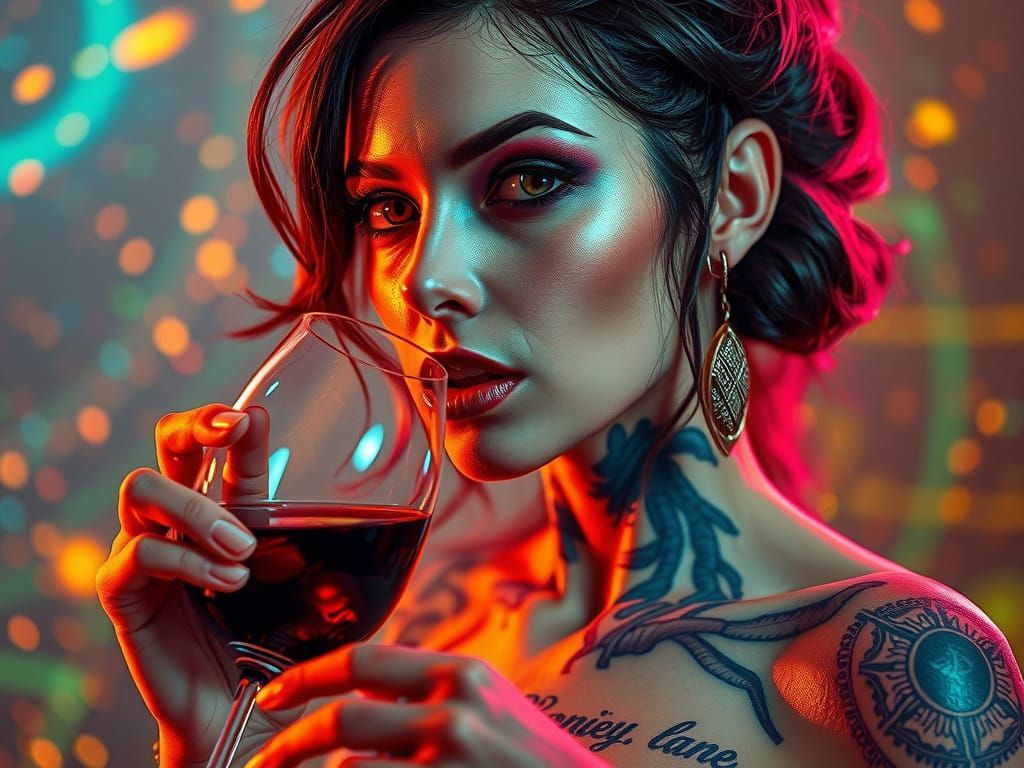 Alien Woman Drinks Wine Under Alpha-Centauri Light