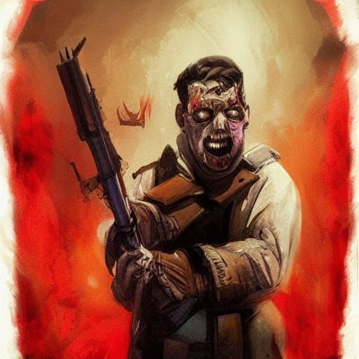 Zombie Soldier with Flamethrower, Digital Painting