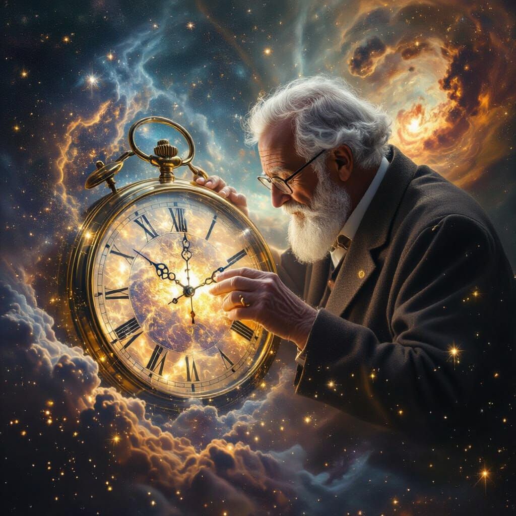 Cosmic Grandfather Adjusts Nebula Pocket Watch