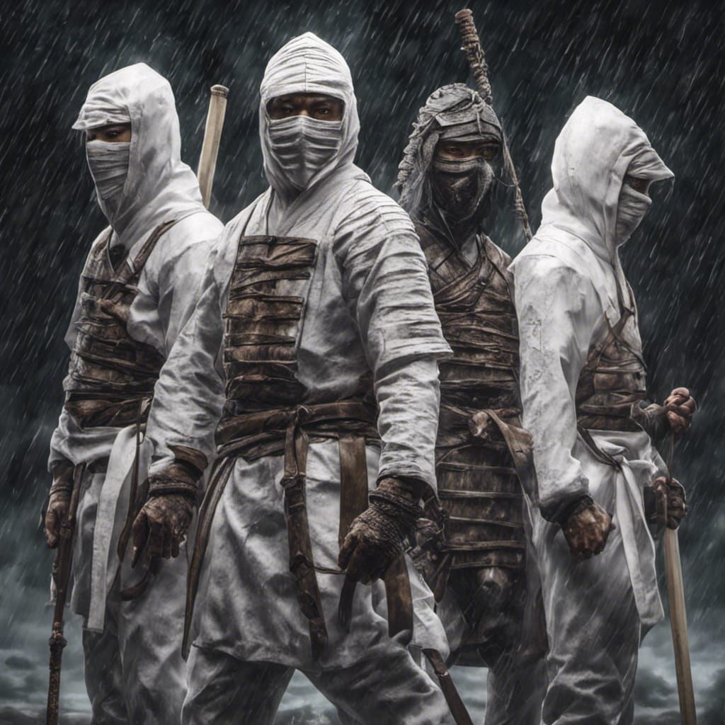 Hyperrealistic White Ninjas in Feudal Japan