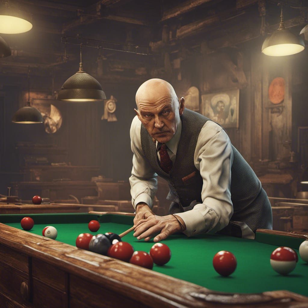 Snooker Player in Retro Soviet Poster Art Style