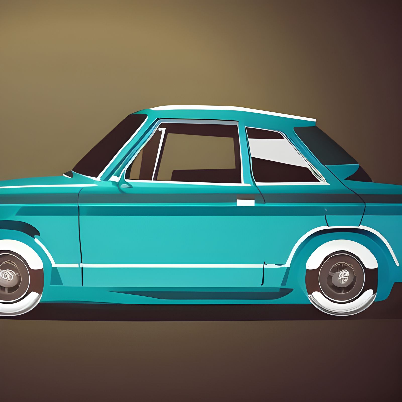 Teal 1970s Car in Geometric Pop Art Style