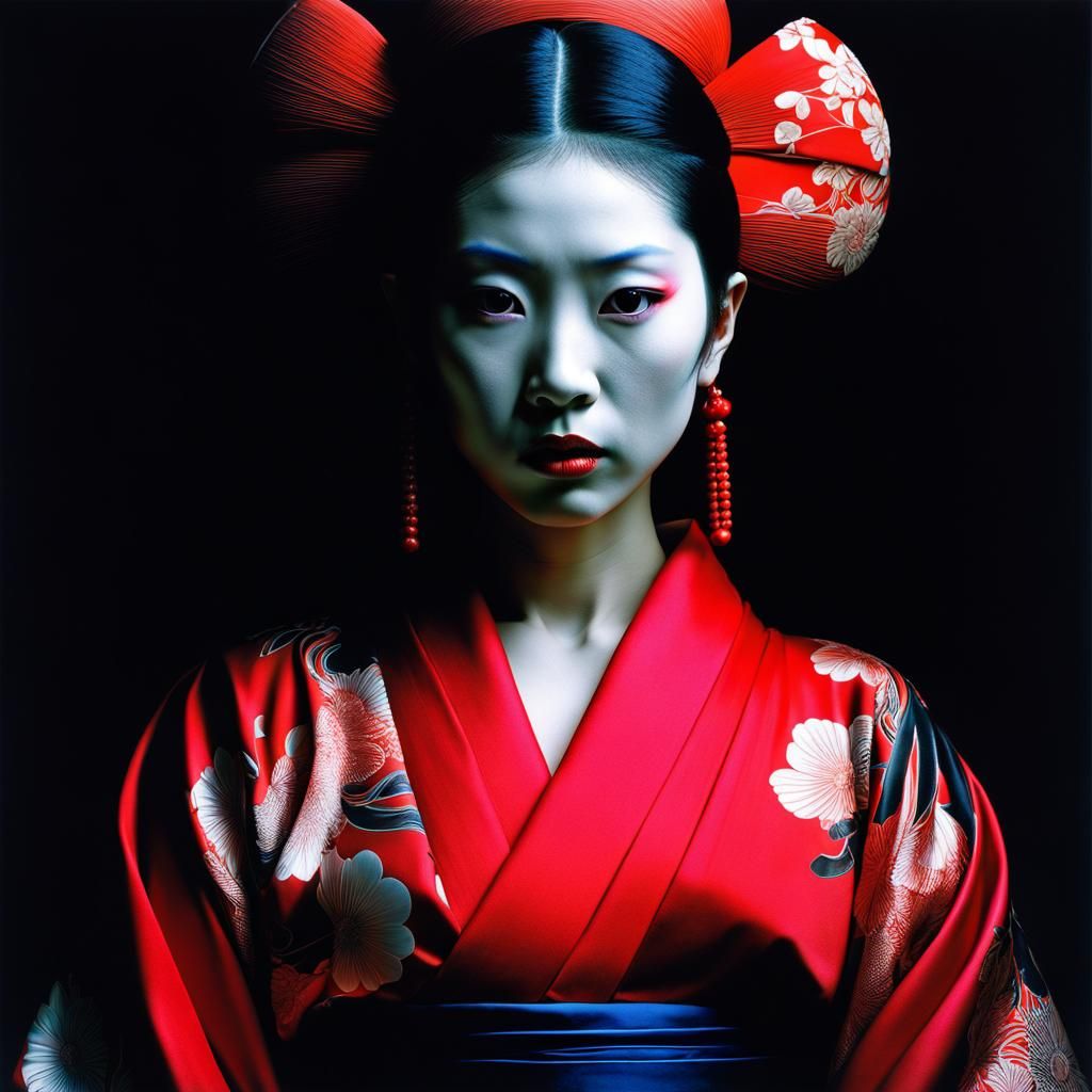 Gorgeous Japanese Princess Yakuza Character in Black Light A...