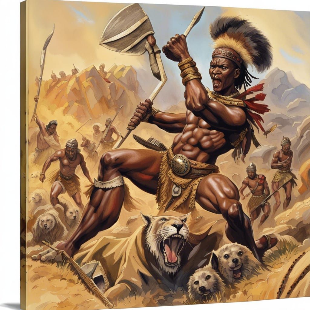 Fierce Shaka Zulu Warrior on Battlefield