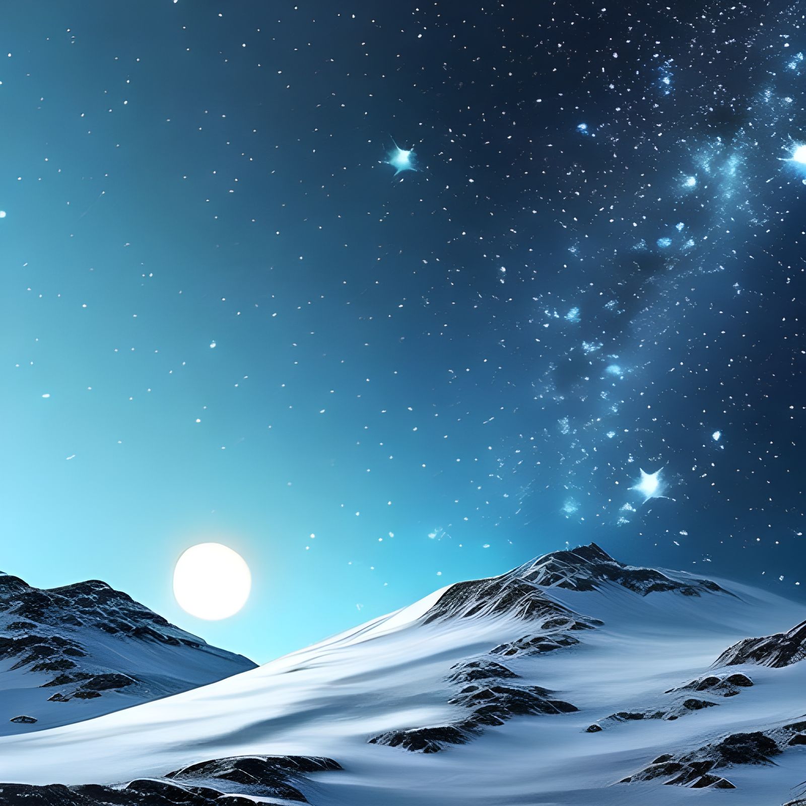 Majestic Black and White Stars in Deep Blue Starscape