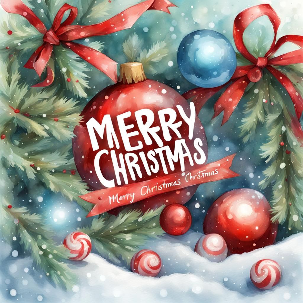Merry Christmas Winter Scene in Watercolor Style