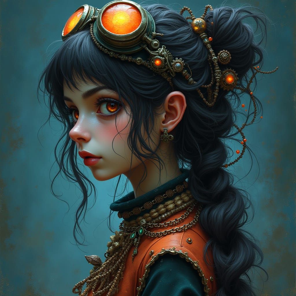 Steampunk Siren in Whimsical Nightscapes