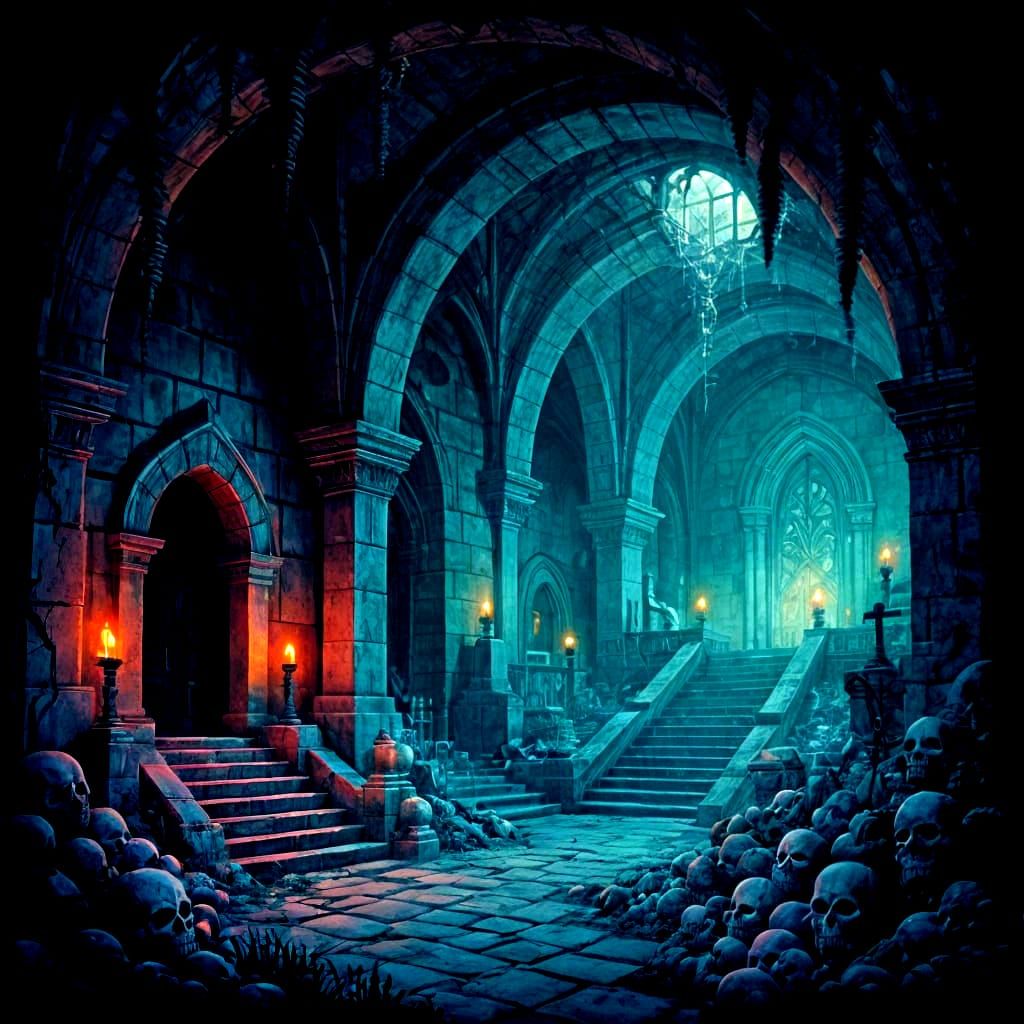 Ominous Supervillain Hideout Beneath Graveyard In 8bit Pixel...