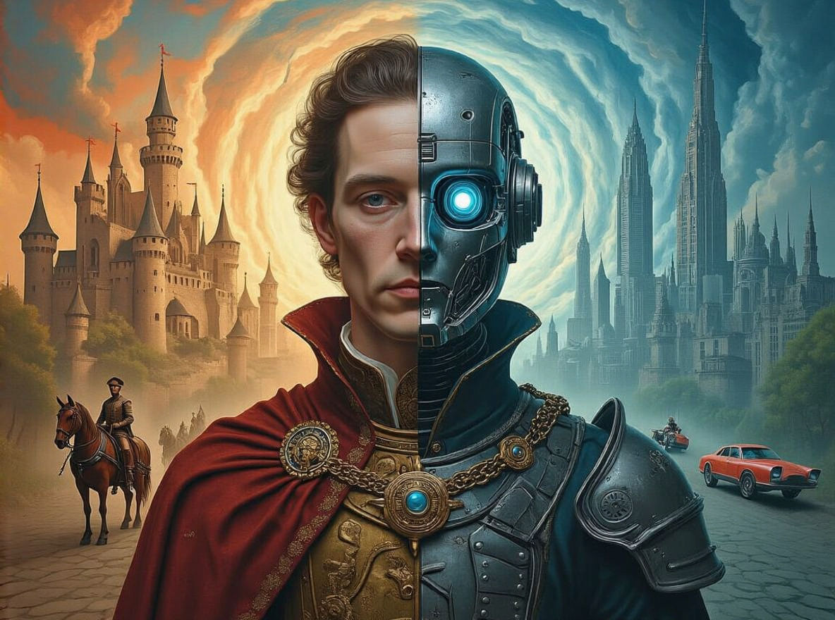 Time Traveler Portrait in Mixed Media Style