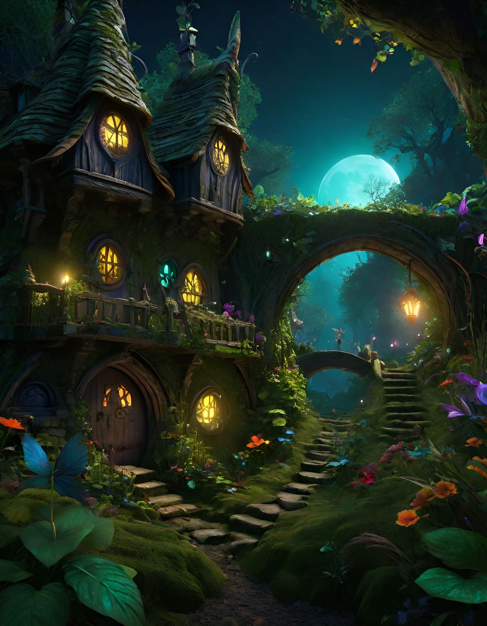 Mystical Goblincore Village in Enchanted Forest