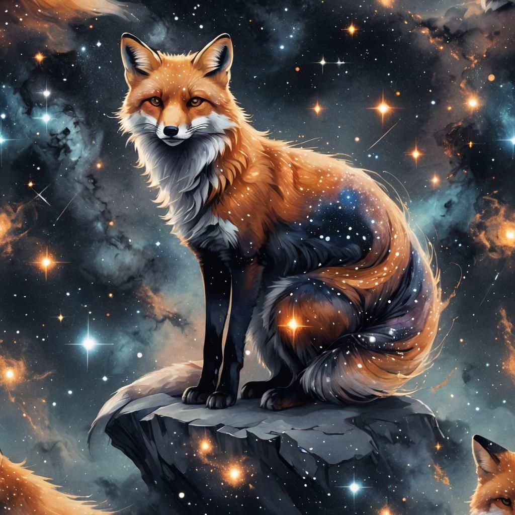 Cosmic Fox with Galaxy Fur and Stardust Tail