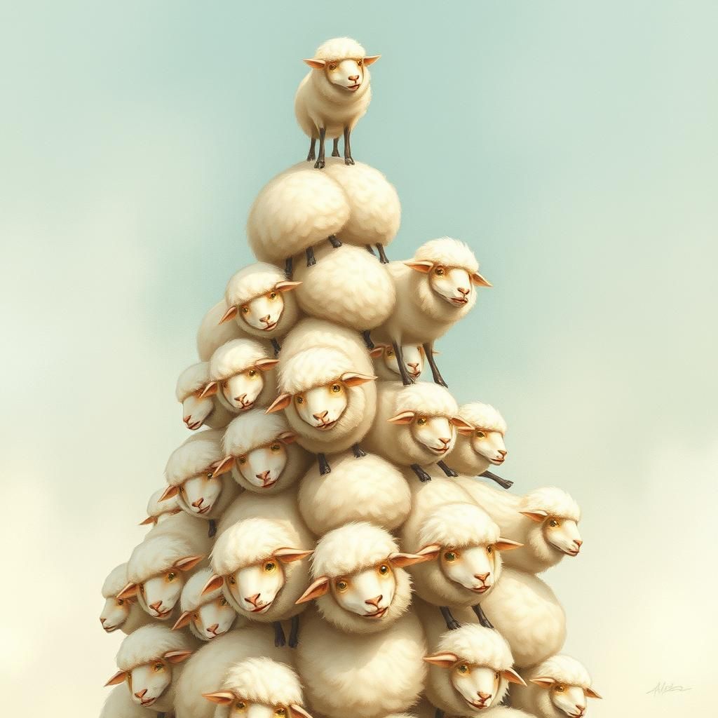 Whimsical Sheep Tower in Storybook Style