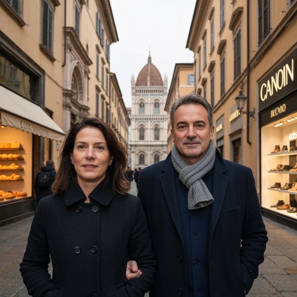 Couple Strolls Through Historic Italian City in Autumn