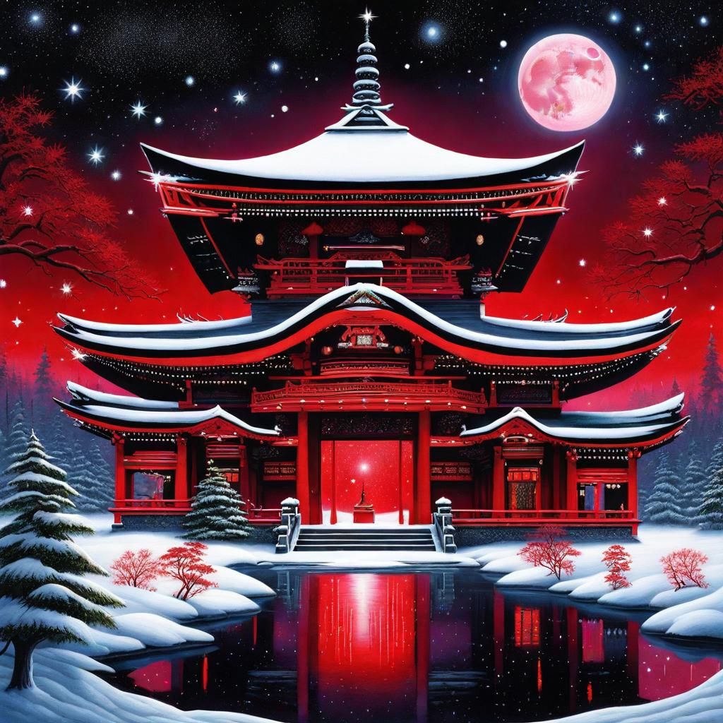 Gothic Shinto Shrine in Winter, Tim Burton Style