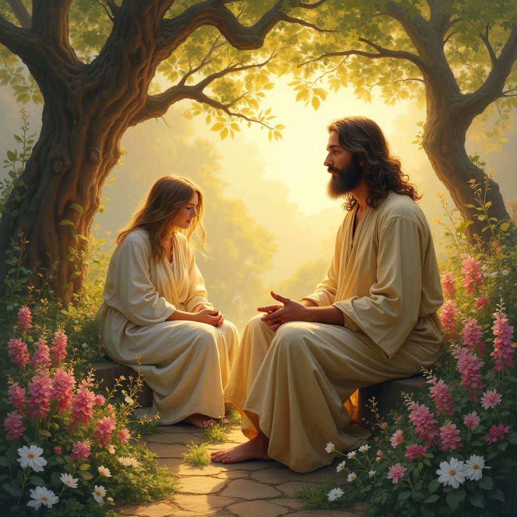 Serenely Wise Teacher in Golden Garden of Love