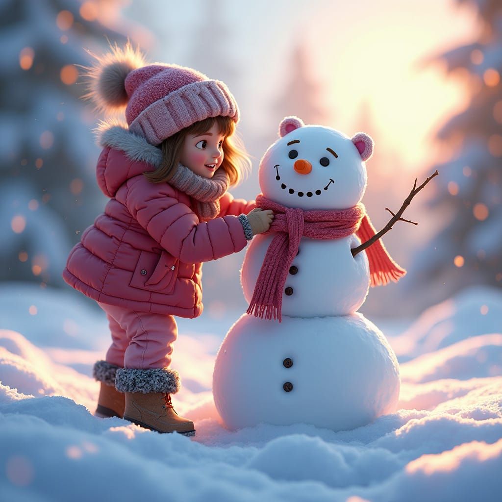 Winter Wonderland Snowman Scene in Vibrant Colors