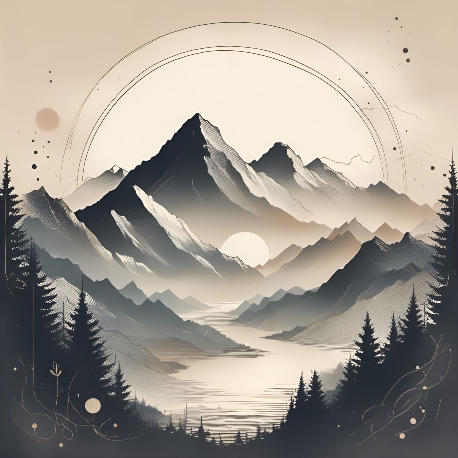 Mountain Scene Inside Ink Heart