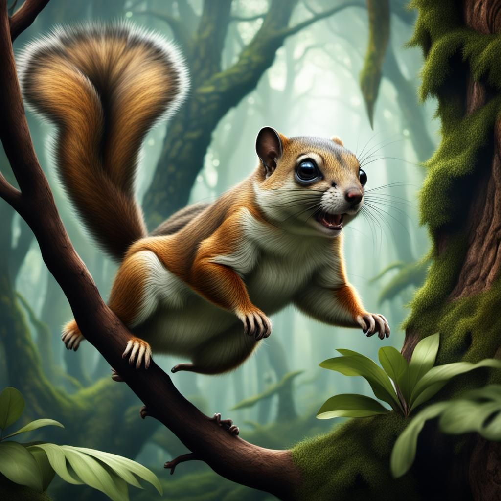 Flying Squirrel Gliding Through Jungle Canopy
