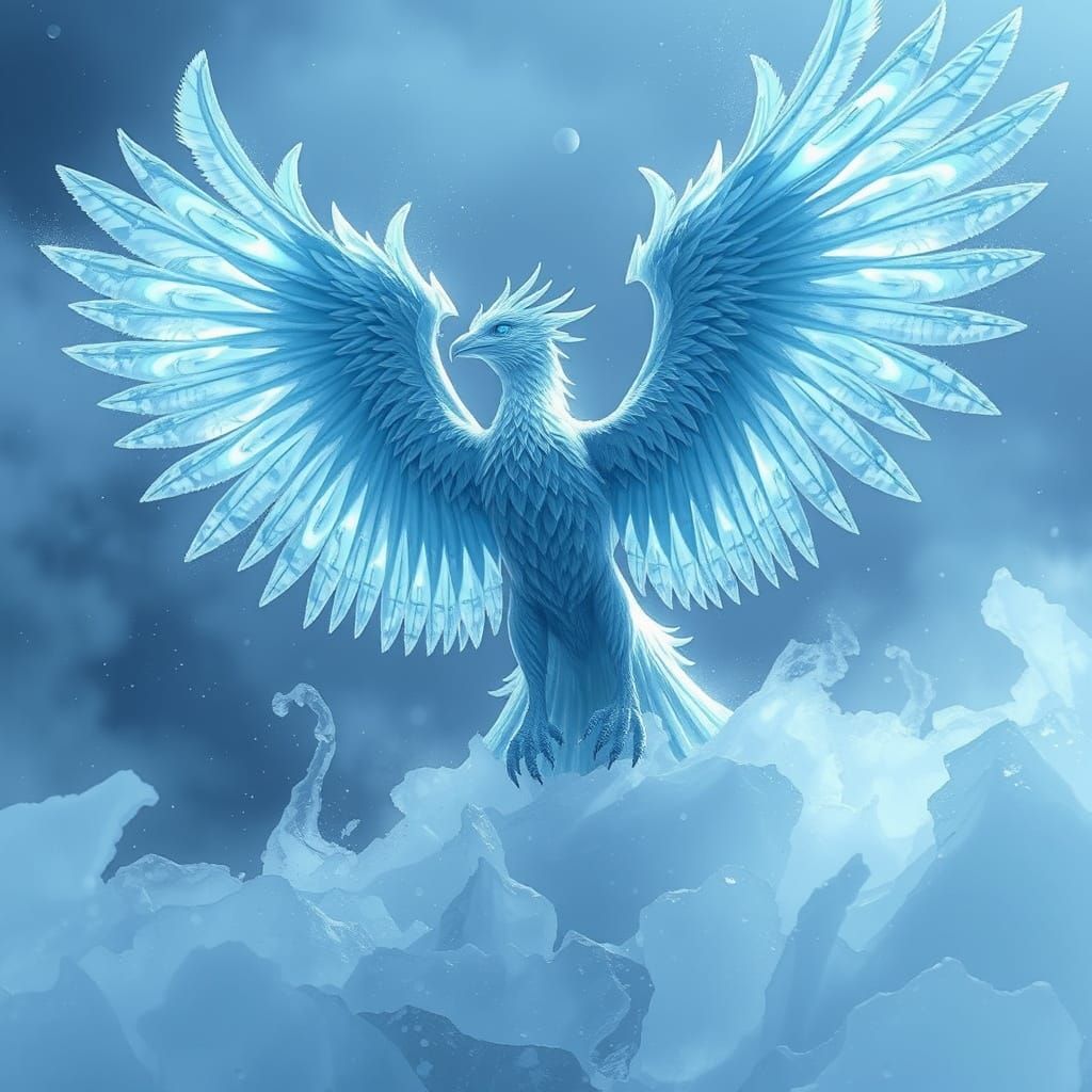 Majestic Ice Phoenix in Futuristic Digital Art Style