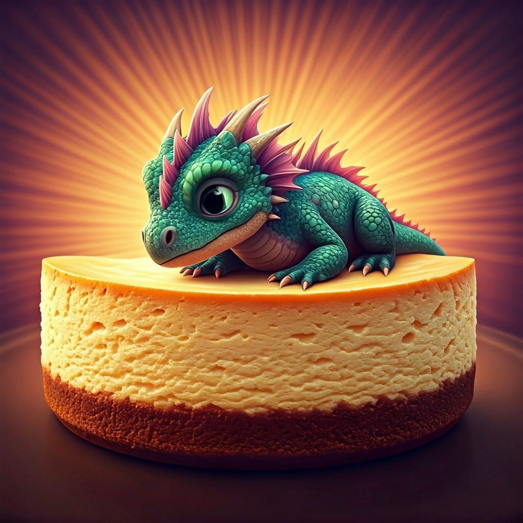 Baby Dragon on Cheesecake: 3D Digital Art