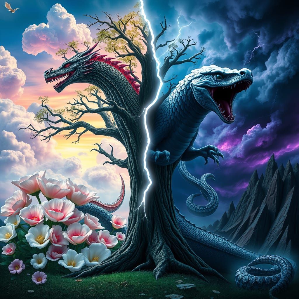 Dragon and Snake in Dueling Landscapes
