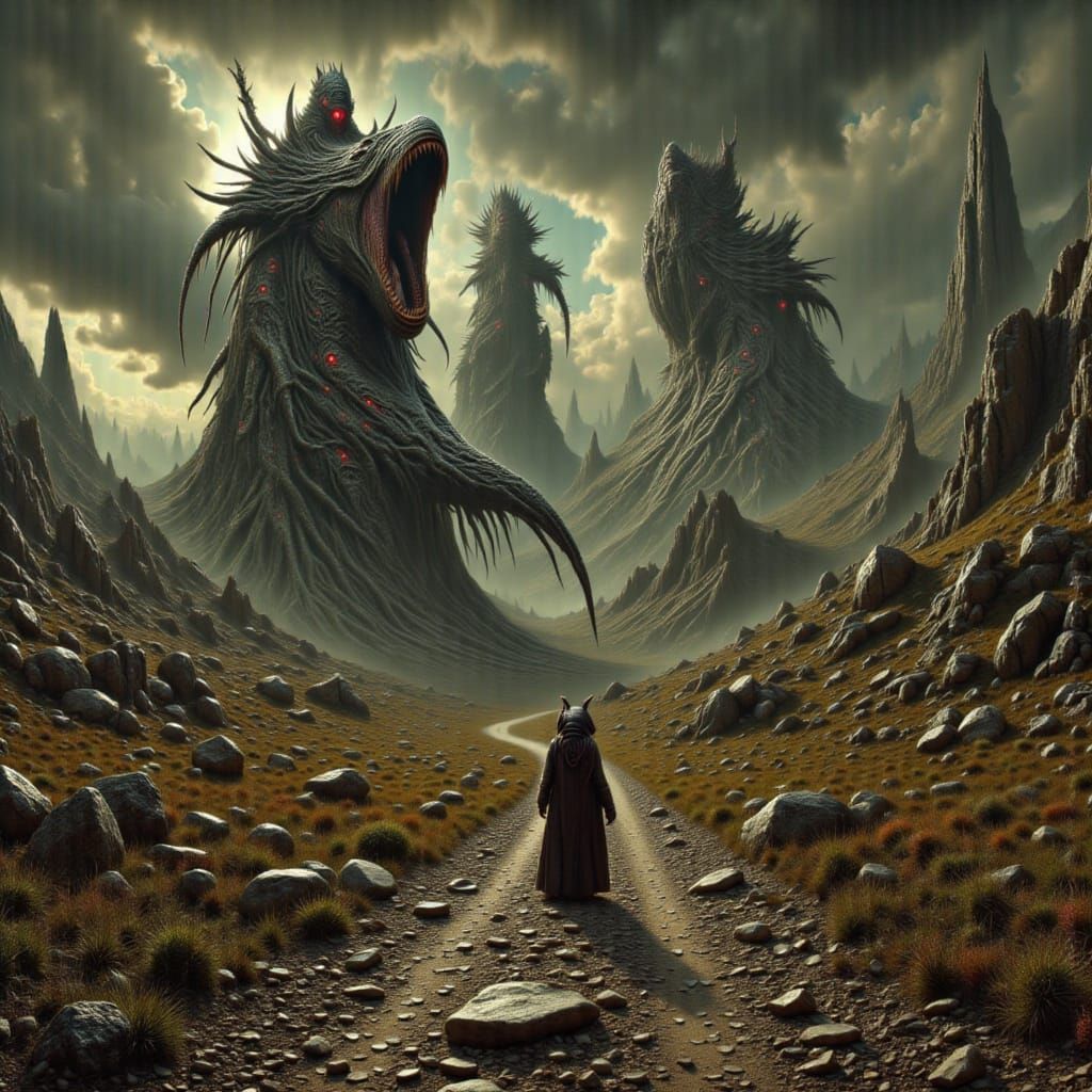 Deserted Colossus in a Haunting Cyberpunk Haze