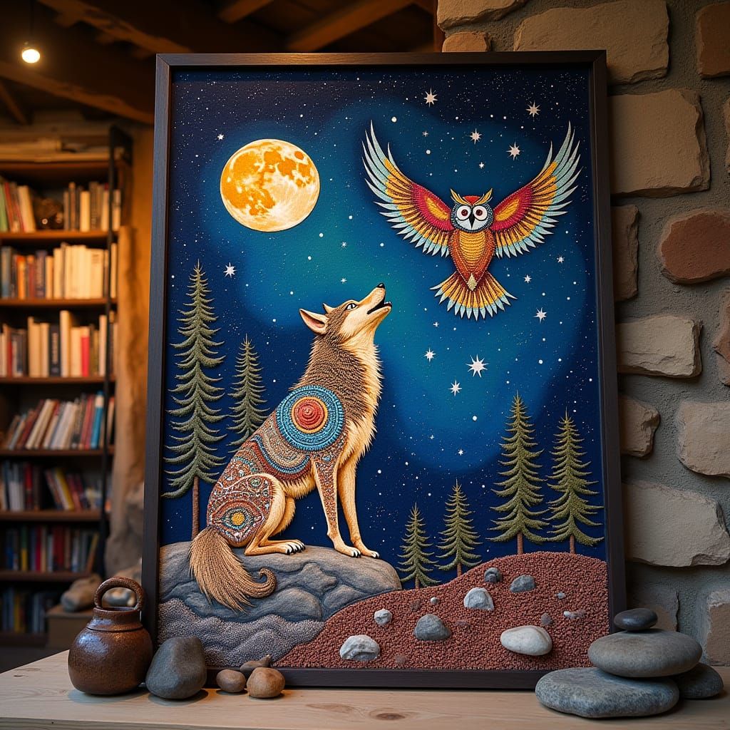Cosmic Wolf in Tribal Art Style