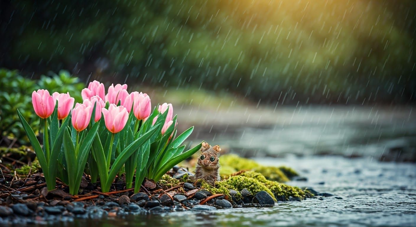 Spring Rainy Day: Flowers Bloom in Vibrant Colors