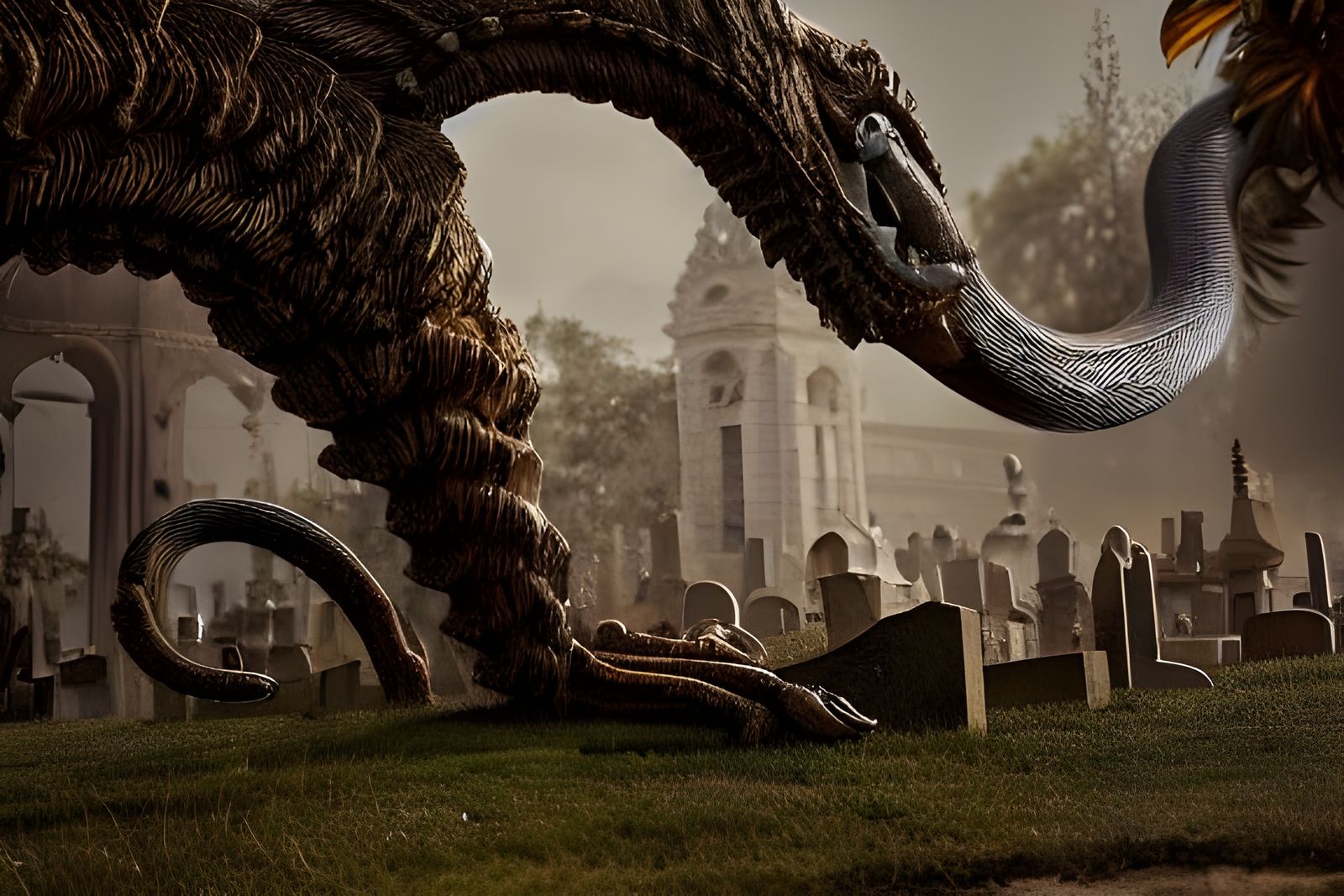 Mongoose Cobra Beast Looms Over Graveyard in Photoreal 8k