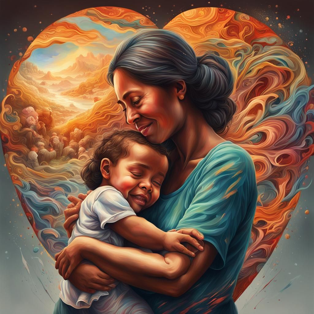 Heartfelt Triptych of Motherhood in Splash Art Style