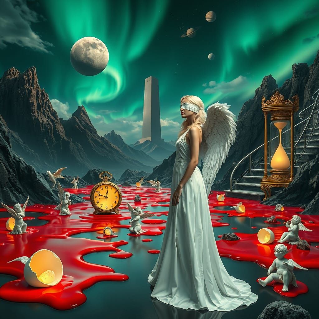 Surreal Angel in Melting Baroque Landscape