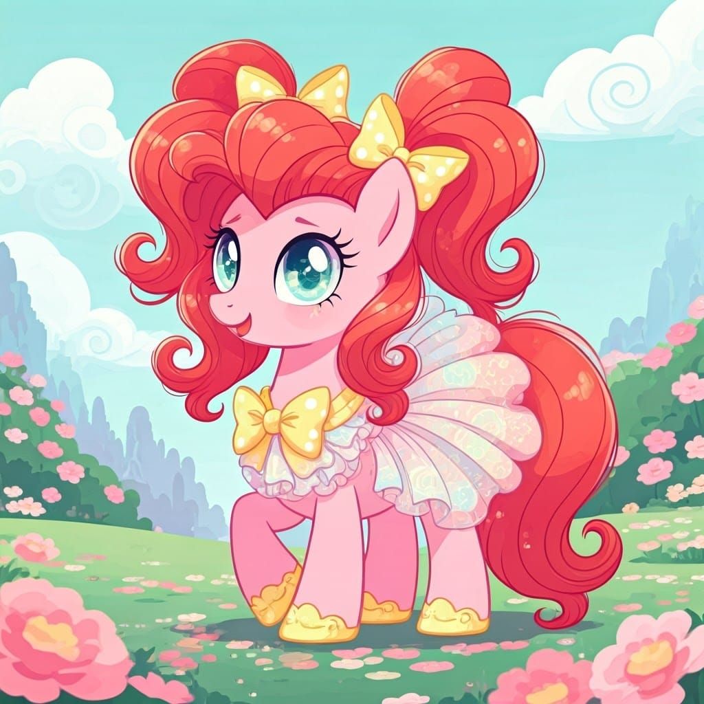 Whimsical Pink Pony in Enchanted Landscape