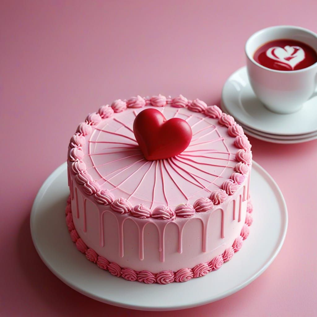 Sweet Pink Dessert in Heart-Shaped Cake