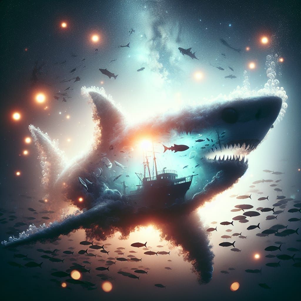 Mako shark and shipwreck