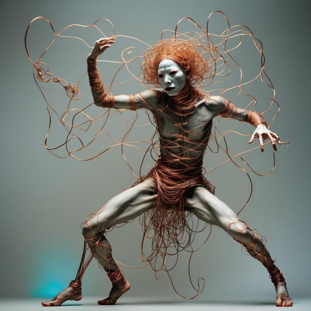 Copper Wire Butoh Dancer in Mythological Setting