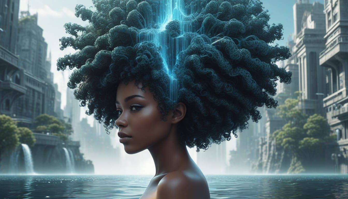 Futuristic Afro Goddess Reigns Over Psychedelic Cityscape