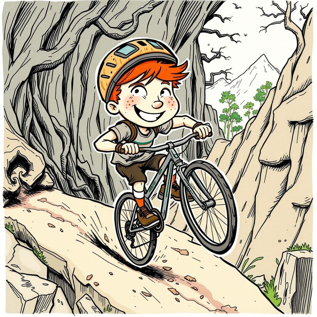 Mischievous Boy Jumps Bike Down Rocky Mountain Track in Whim...