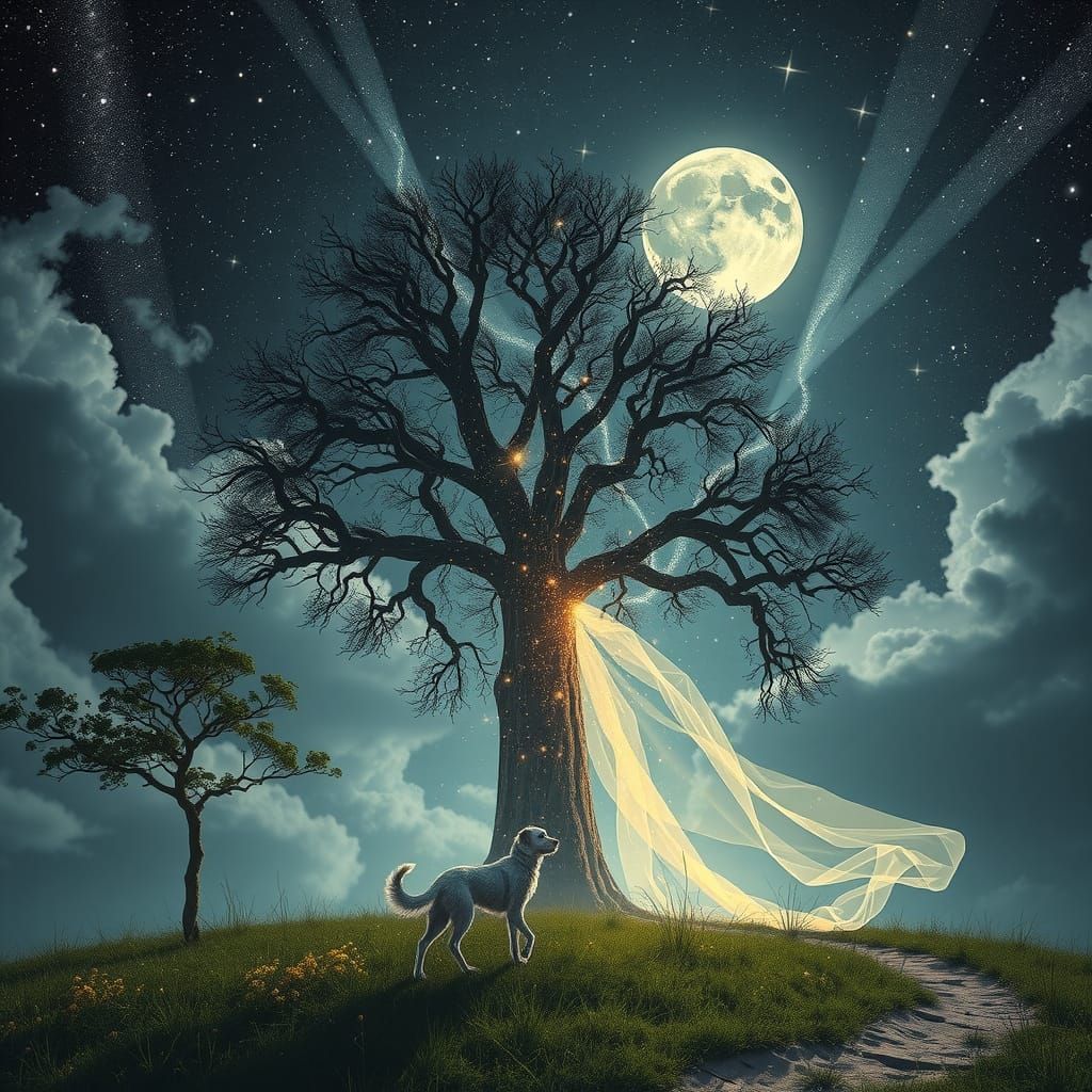 Mysterious Woman Emerges in a Timeless Landscape with Liquid...