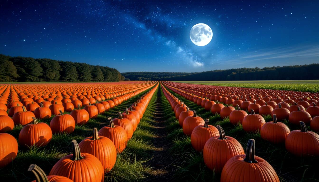Vivid Nighttime Pumpkin Patch Scene