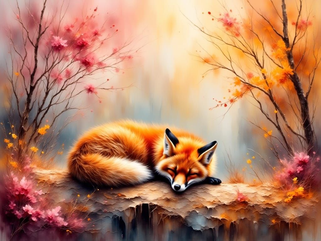 Grunge-Inspired Fox in Autumnal Dreamscape