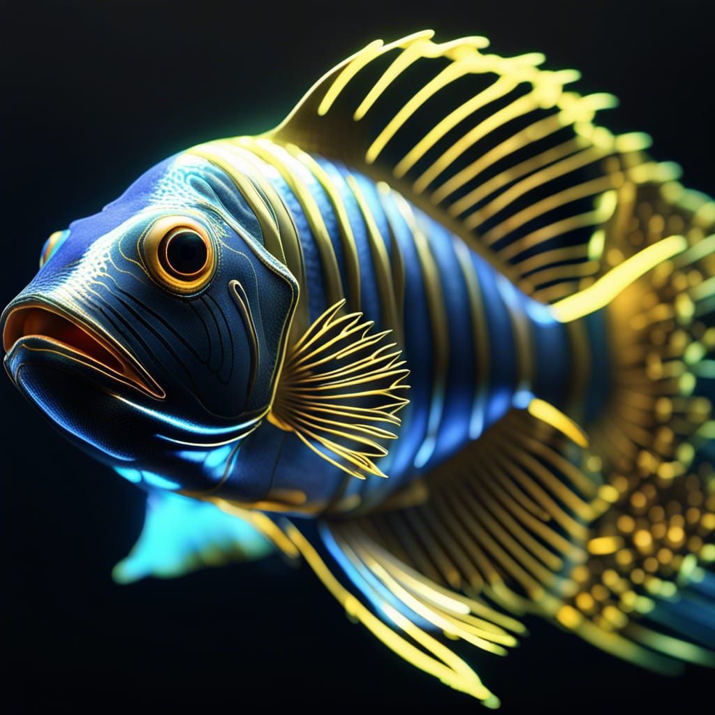 Bioluminescent Malawi Fish in Crystal Aquarium