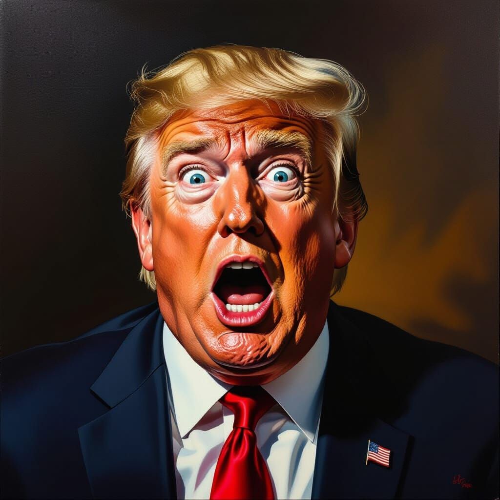 Stunned Trump Oil Painting in Dramatic Style