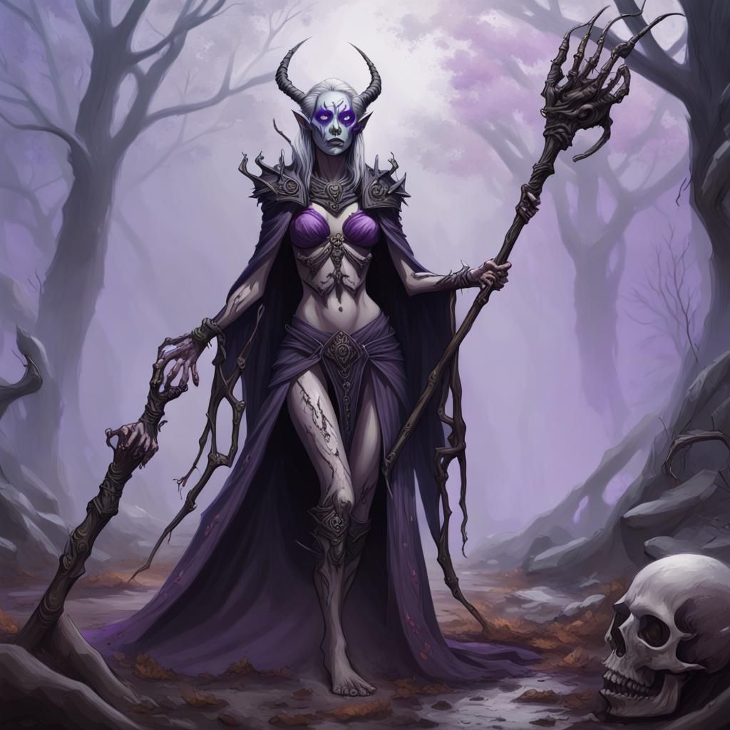 Dark Elf Necromancer Summons Skeletons: Hyperrealistic Art